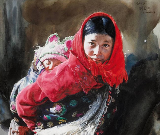 liu yunsheng aquarelles portraits 0 - Ces Visages Radieux de Tibetains en Aquarelle Hyperrealiste - Voyage, Peinture, Hyperrealisme, Art Contemporain