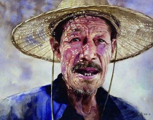 liu yunsheng aquarelles portraits 3 - Ces Visages Radieux de Tibetains en Aquarelle Hyperrealiste - Voyage, Peinture, Hyperrealisme, Art Contemporain