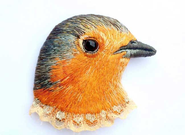 Broche Brodées Tete Oiseau