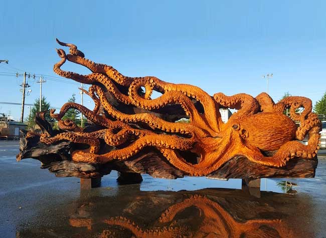 pieuvre sculpture tronconneuse bois jms
