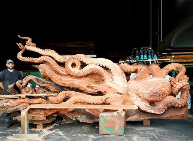 pieuvre sculpture tronconneuse bois jms