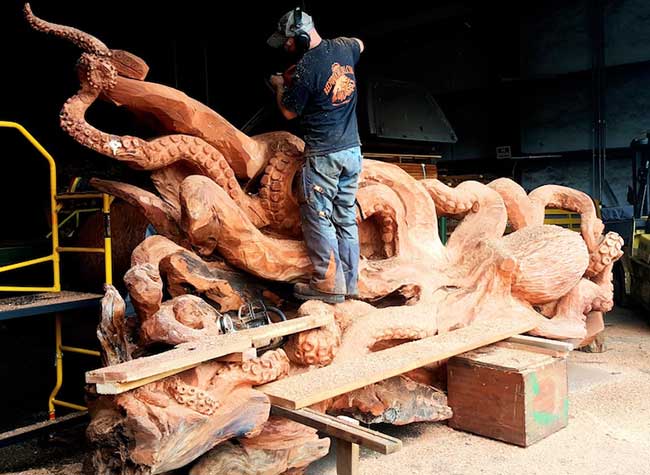 pieuvre sculpture tronconneuse bois jms