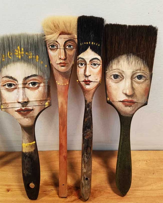 alexandra dillon art portraits recyclage pinceaux
